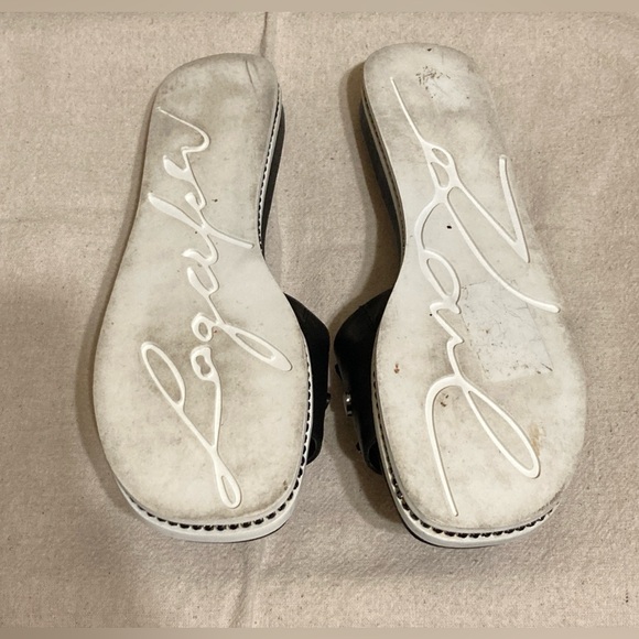 KARL LAGERFELD PARIS Jeslyn Leather Charm Slide Sandals - Picture 7 of 7